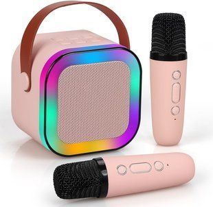 Караоке с 2 микрофонами и колонкой (Bluetooth, LED подсветка) С 65427 pink