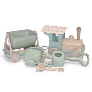 Поїзд-конструктор з пісочним набором №1 (лопатки, граблі, лійка) Doloni Toys 013222/01eco
