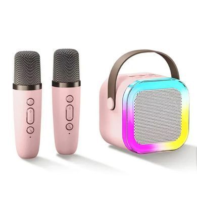 Караоке с 2 микрофонами и колонкой (Bluetooth, LED подсветка) С 65427 pink