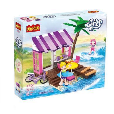 Конструктор Cogo Girls Бар у моря 4551, фигурки, серфингистки, 228 дет. блочный, игрушка для девочек