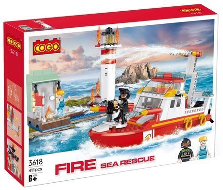 Конструктор Cogo Fire Рятувальна операція 3618, катер, маяк, блоковий, 411 дет., іграшка
