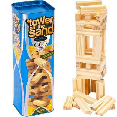 Настільна гра Tower on the sand Danko Toys ST-02 Вежа на кінетичному піску дерев бруски Дженга для всієї родини для дітей