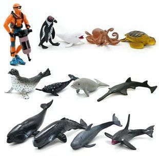 Набор животных Морские жители Sea World (12 фигурок, аквалангист) YJ 803 D