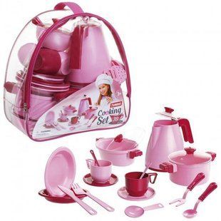 Детский набор посуды Cooking Set Юника 1764 в сумке розовый 39 pcs кастрюли чайник приборы игрушка кухня