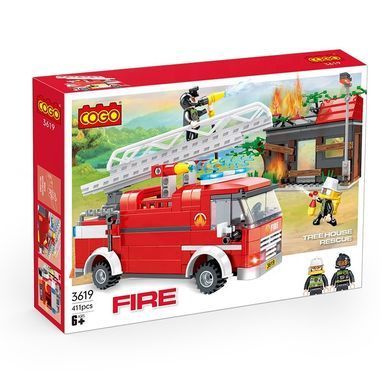 Конструктор Cogo Fire Пожежа 3619, машина, дерев'яний будиночок, блоковий, 411 дет., іграшка