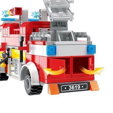 Конструктор Cogo Fire Пожежа 3619, машина, дерев'яний будиночок, блоковий, 411 дет., іграшка