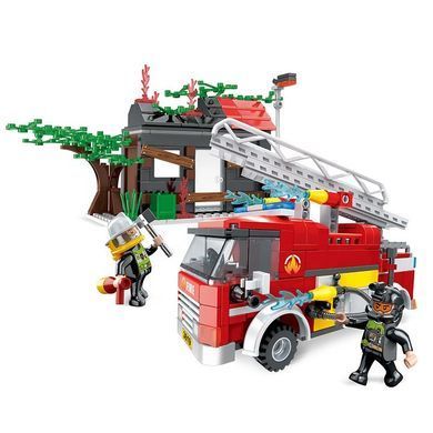 Конструктор Cogo Fire Пожежа 3619, машина, дерев'яний будиночок, блоковий, 411 дет., іграшка