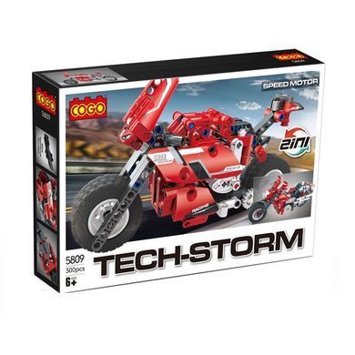 Конструктор Cogo Tech-Storm Спортивний мотоцикл 5809, Байк 2 в 1, механічний, 300 дет., іграшка