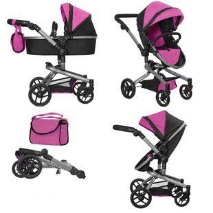 Коляска для ляльки 2 в 1 CARRELLO FORTUNA (з сумкою) 9695+BAG ROSE RED