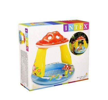 Детский бассейн с навесом Грибочек Intex 57114 NP надувной круглый надувное дно 102*89 см 45 л для детей от 1