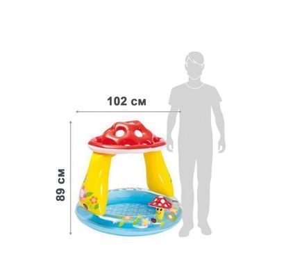 Детский бассейн с навесом Грибочек Intex 57114 NP надувной круглый надувное дно 102*89 см 45 л для детей от 1