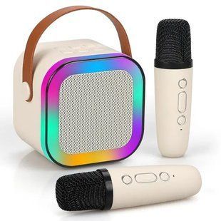 Караоке з 2 мікрофонами та колонкою (Bluetooth, LED підсвічування) С 65427 beige