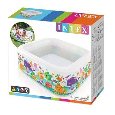 Надувной детский бассейн Аквариум Intex 57471 Интекс квадратный 3 кольца винил 159*159*50 см 344 л для детей