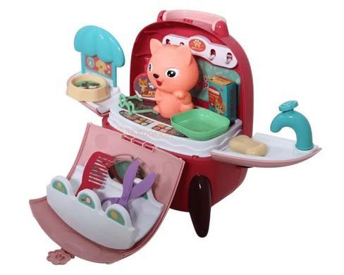Игрушка зверушка с набором грумера (котик в рюкзаке) 1115