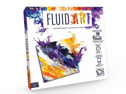 Набір для креативної творчості Fluid Art Danko Toys FA-01-01 флюїд арт полотно фарби лак рукавички дитячий для дітей