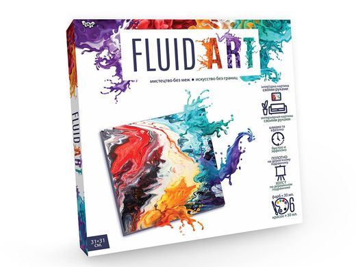 Набір для креативної творчості Fluid Art Danko Toys FA-01-01 флюїд арт полотно фарби лак рукавички дитячий для дітей