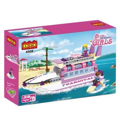 Конструктор Cogo Dream Girls Яхта 4508, корабль, гидроцикл, пляж, блочный, 318 дет., игрушка