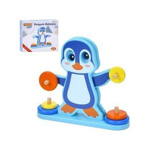 Деревянная игрушка баланс Пингвин с кольцами MD 0885