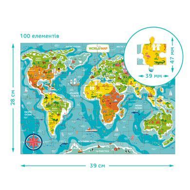Детский пазл Карта мира (World Map, 100 эл.) Dodo 300704