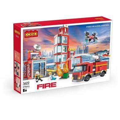Конструктор Cogo Fire Пожарная станция 3622, пожарная машина, гидроцикл, квадрокоп, блочный, 616 дет., игрушка