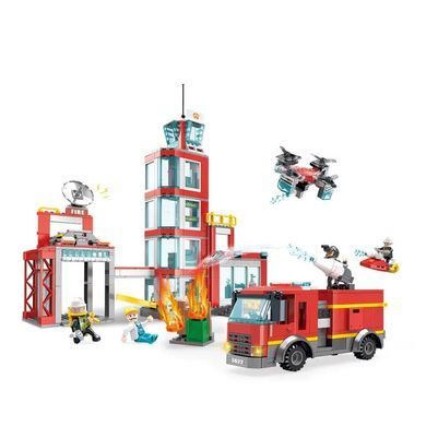 Конструктор Cogo Fire Пожарная станция 3622, пожарная машина, гидроцикл, квадрокоп, блочный, 616 дет., игрушка