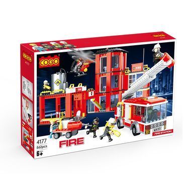 Конструктор Cogo Fire Пожарный участок 4177, пожарная машина, вертолет, блочный, 862 дет., игрушка