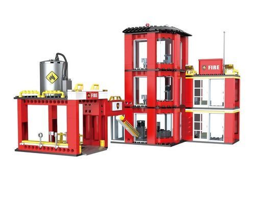 Конструктор Cogo Fire Пожарный участок 4177, пожарная машина, вертолет, блочный, 862 дет., игрушка